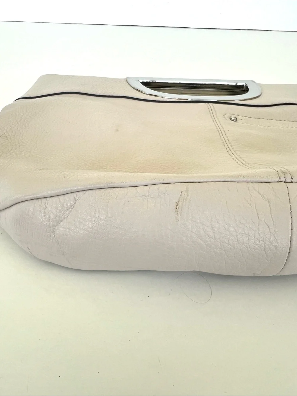 B. MAKOWSKY Cream Pebbled Leather Silver Hardware Evening Cocktail Bag Clutch
